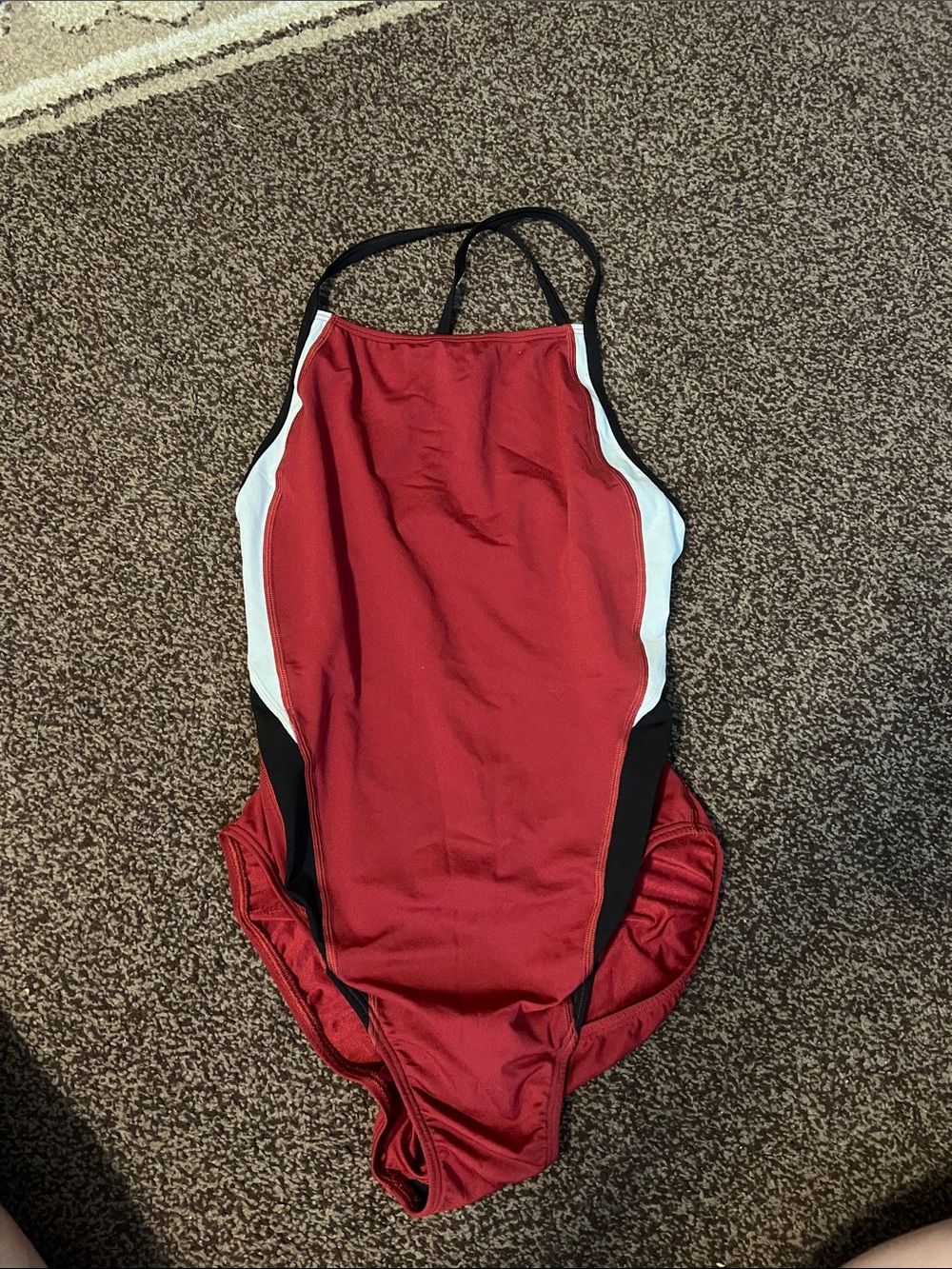 Speedo Endurance Red One-Piece Athletic Swimsuit with White & Black Panels